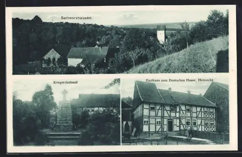 AK Settmarshausen, Gasthaus zum Deutschen Hause, Bes. Hennecke, Kriegerdenkmal