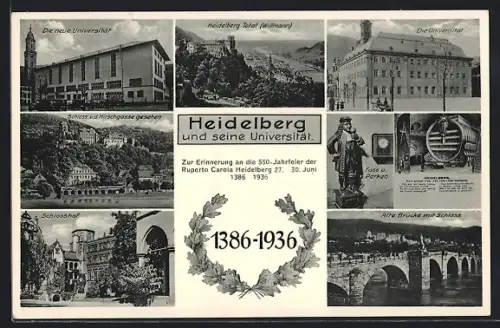 AK Heidelberg, Universität, 550-Jahrfeier Ruperto Carola 1936, Universität u. neue Universität, Schlosshof, Totalansicht