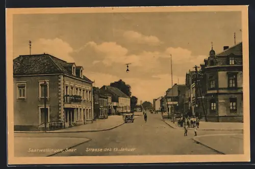 AK Saarwellingen /Saar, Strasse des 13. Januar mit Wohngebäuden