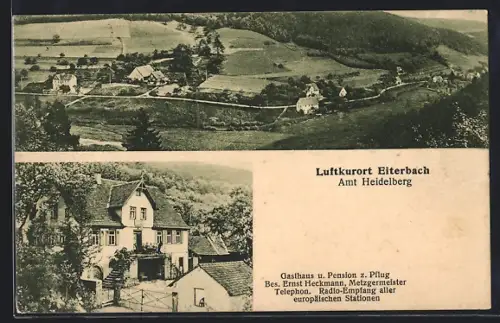 AK Eiterbach /Heidelberg, Gasthaus zum Pflug, Bes. Ernst Heckmann, Ortsansicht aus der Vogelschau