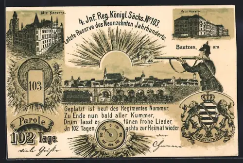 Lithographie Bautzen, 4. Inf. Reg. Königl. Sächs. No. 103, Letzte Reserve des 19. Jahrhunderts