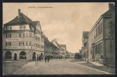 AK Aalen, Bahnhofstrasse mit Tuchhandlung Wilhelm Schwarz