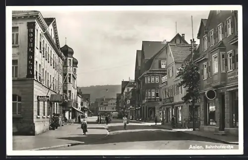 AK Aalen, Bahnhofstrasse mit Hotel Olga