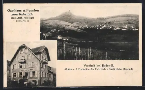 AK Varnhalt bei Baden-B., Gasthaus und Pension zum Rebstock, Bes. Ant. Frietsch