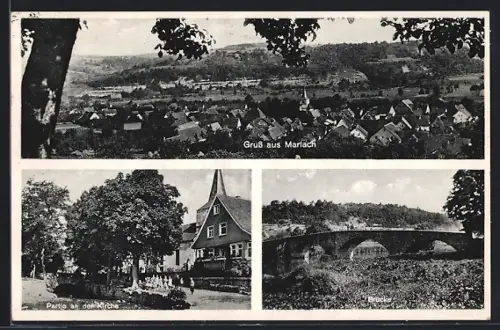 AK Marlach, Brücke, Partie an der Kirche, Totalansicht