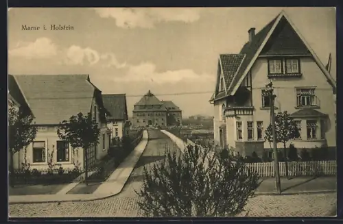 AK Marne i. Holstein, Strassenpartie mit Villa