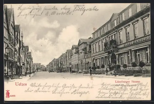 AK Uelzen, Lüneburger Strasse mit Hotel Stadt Hamburg