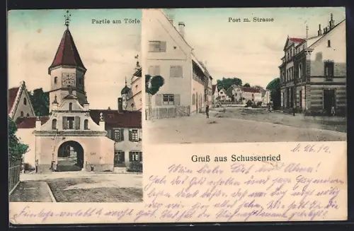 AK Schussenried, Ortspartie am Törle, Strassenpartie mit Post