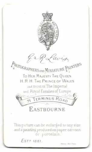 Fotografie G. R. Lavis, Eastbourne, Terminus Road 71, Porträt eines Herrn mit Schnurrbart