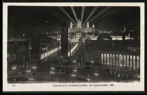 AK Barcelona, Exposicion Internacional 1929, Entrèe à l` Exposition nocturne