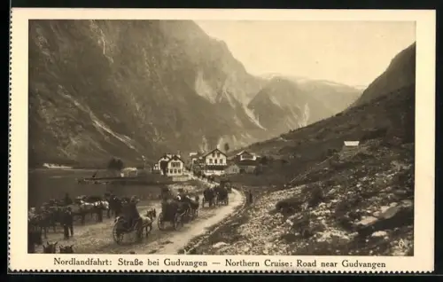 AK Gudvangen, Ortspartie, Pferdegespanne