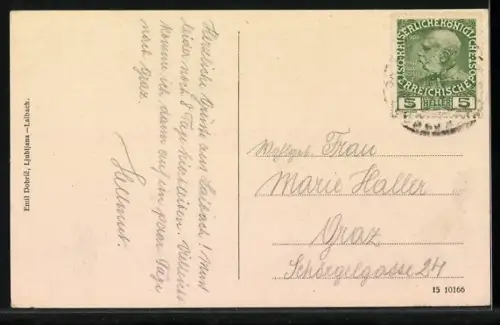 AK Laibach, Ortsansicht aus der Vogelschau