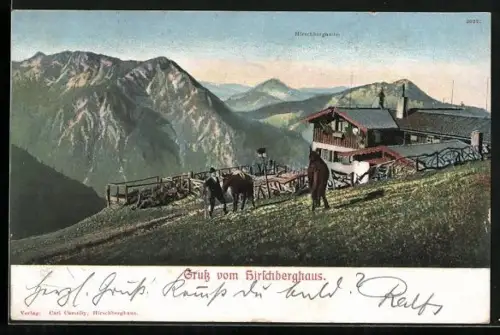 AK Hirschberghaus, Berghütte und Bergpanorama
