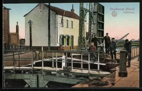 AK Deulemont, Les Ecluses, Leute an der Schleuse