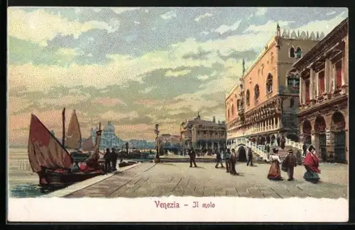 Lithographie Venezia, Il molo, Segelboot