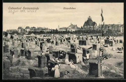 AK Swinemünde, Strandbad mit Urlaubern