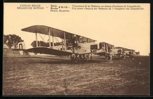 AK Léopoldville, Série Reeks 5 No 10 Desaix, Bruxelles, Trimoteurs de la Sabena au champ d`aviation, Flugzeug