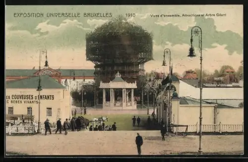 AK Bruxelles, Exposition Universelle 1910, Vues d`ensemble, Attractions et Arbre-Geant