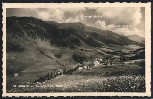 AK St. Johann am Tauern, Ortspartie mit Bruderkogel, Bösenstein und Gr. Hengst