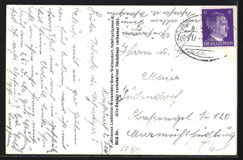 AK St. Johann an der Scheiben, Teilansicht mit Bergen