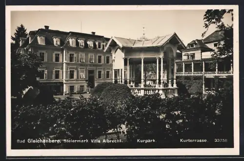 AK Bad Gleichenberg /Steiermark, Hotel Villa Albrecht mit Kurterrasse im Kurpark