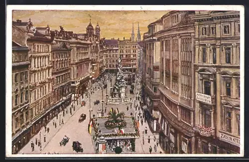 Künstler-AK Wien, Graben mit Denkmal und Geschäften