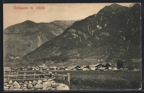 AK Umhausen im Oetztal, Ortsansicht mit Berglandschaft