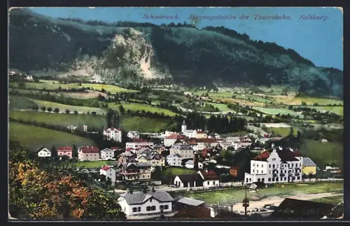 AK Schwarzach, Ortsansicht mit Bergpanorama