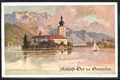 Künstler-AK sign. A. Reckziegel: Gmunden, Schloss Ort