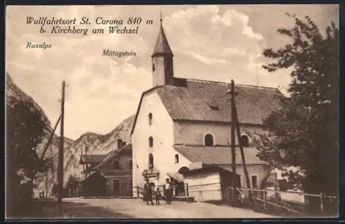 AK St. Corona a. Wechsel, Ortspartie mit Mittagstein und Raxalpe