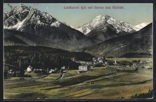 AK Igls, Ortspartie mit Serles und Habicht