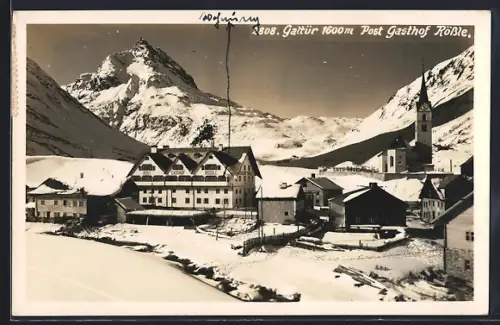 AK Galtür, Gasthof Rössle Post mit Umgebung im Winter