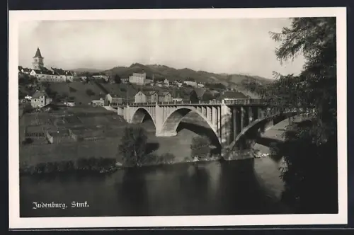 AK Judenburg, Teilansicht mit Brücke und Fluss