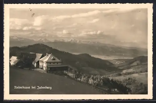 AK Judenburg, Reiterbauer, Blick auf den Ort und ins Tal