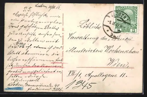 AK Leoben, Kaiser Franz Josef-Strasse mit evangelischer Kirche