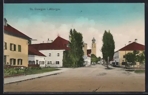AK St. Georgen, Strassenpartie mit Blick zur Kirche