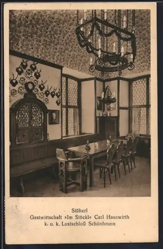 AK Wien, Schönbrunn, K. u. k. Lustschloss, Gasthaus Im Stöckl, Stüberl, Innenansicht