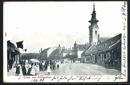 AK Schwechat, Marktplatz mit Kirche