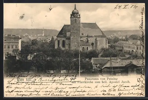 AK Wien, Penzing, Ortspanorama mit Kirche zum heil. Apostel Jacob