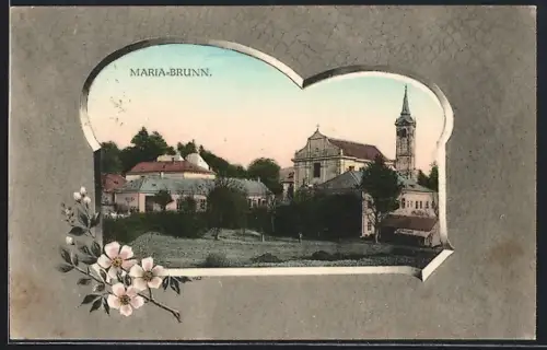 AK Wien XIV, Maria Brunn, Teilansicht im Rahmen mit Blumen
