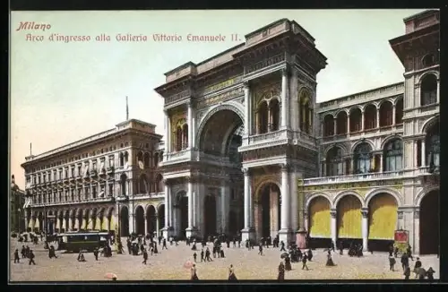 AK Milano, Arco della Galleria Vittorio Emanuele, Strassenbahn