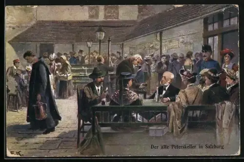 Künstler-AK F. Kulstrunk: Salzburg, Gäste im alten Peterskeller