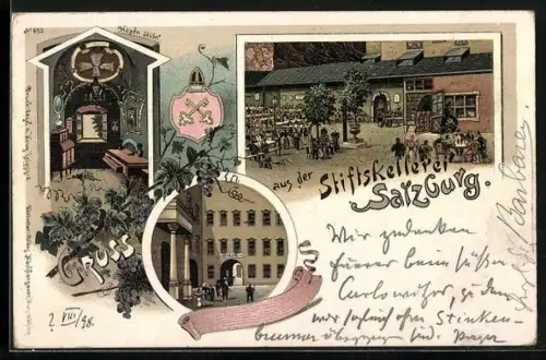 Lithographie Salzburg, Stiftskellerei, Haydn Stübel