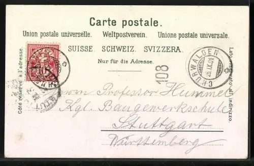 AK Churwalden, Gesamtansicht mit Bergen aus der Vogelschau