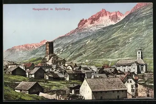 AK Hospenthal, Ortsansicht mit Spitzliberg