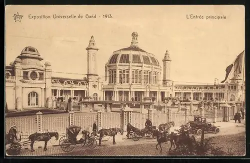 AK Gand, Exposition Universelle et Internationale, 1913, L`Entrée principale, Kutsche