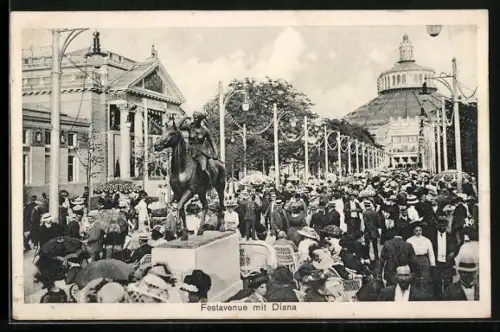 AK Wien, I. Internationale Jagd-Ausstellung 1910, Festavenue mit Diana