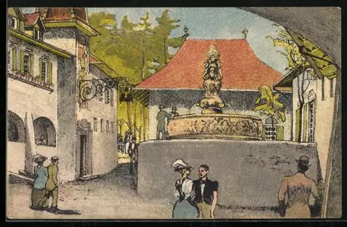 Künstler-AK Bern, Landes-Ausstellung 1914, Brunnen