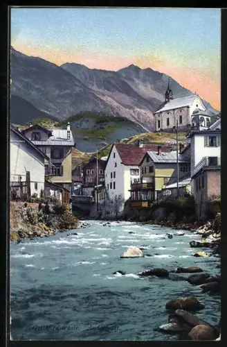 AK Andermatt, Gotthardstrasse, Dorfpartie mit Reuss