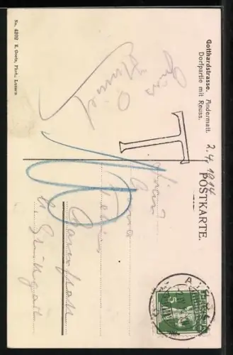 AK Andermatt, Gotthardstrasse, Dorfpartie mit Reuss